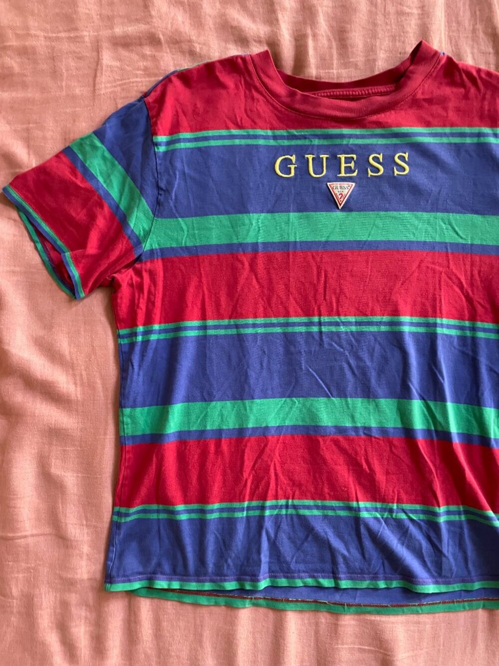 Guess Originals Colorblock Striped Red Blue Green Short Sleeve T-Shirt - Size M